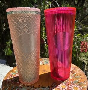 Starbucks Pink Pearl Jeweled And Iridescent Magenta Tumbler Bundle 24oz Cups